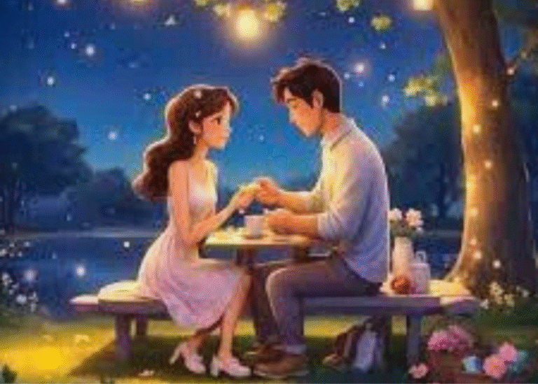 Happy anniversary message with flowers and candles"