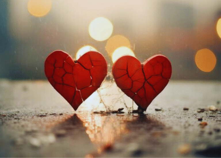 Two broken hearts symbolizing emotional pain and heartbreak