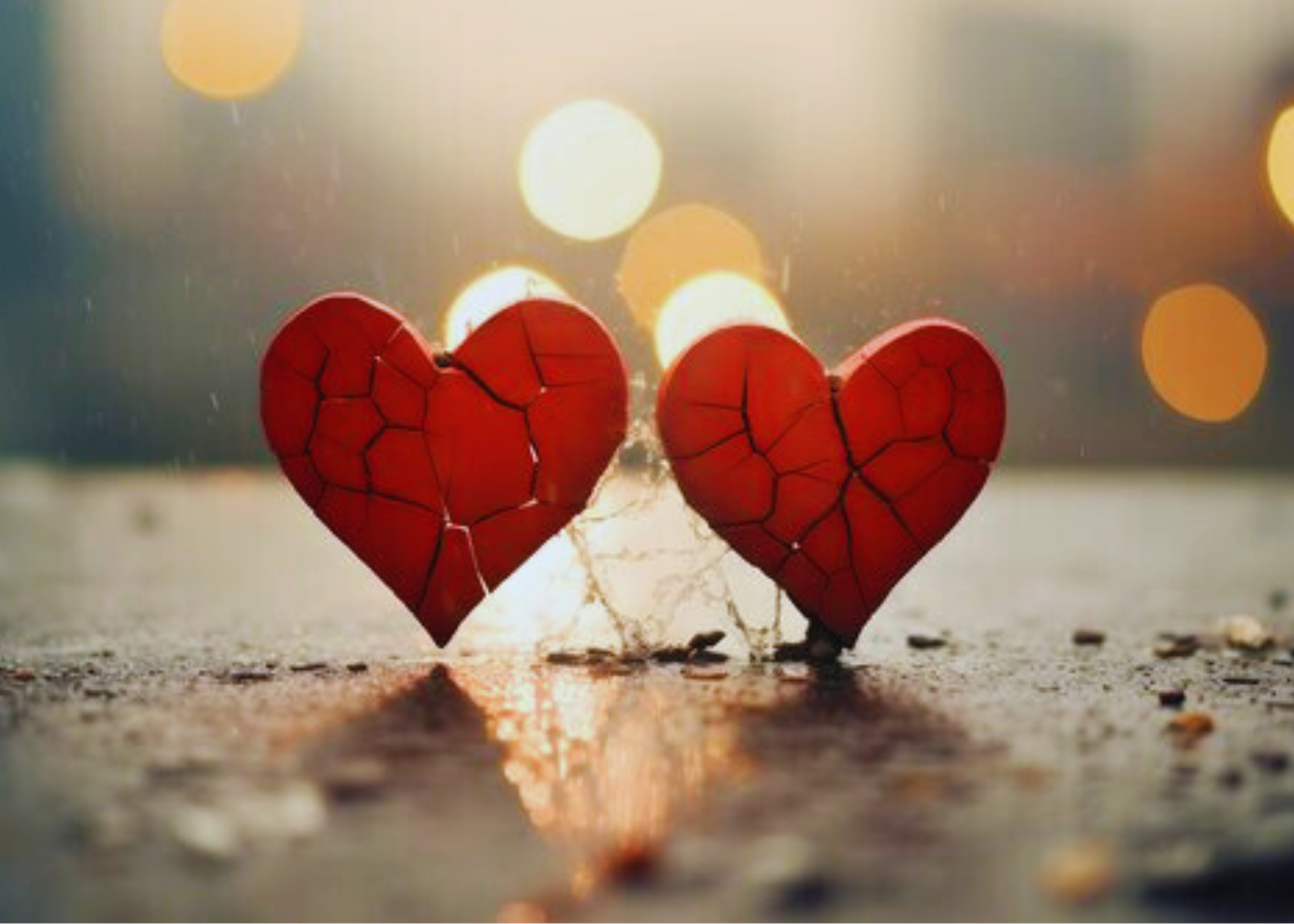 Two broken hearts symbolizing emotional pain and heartbreak